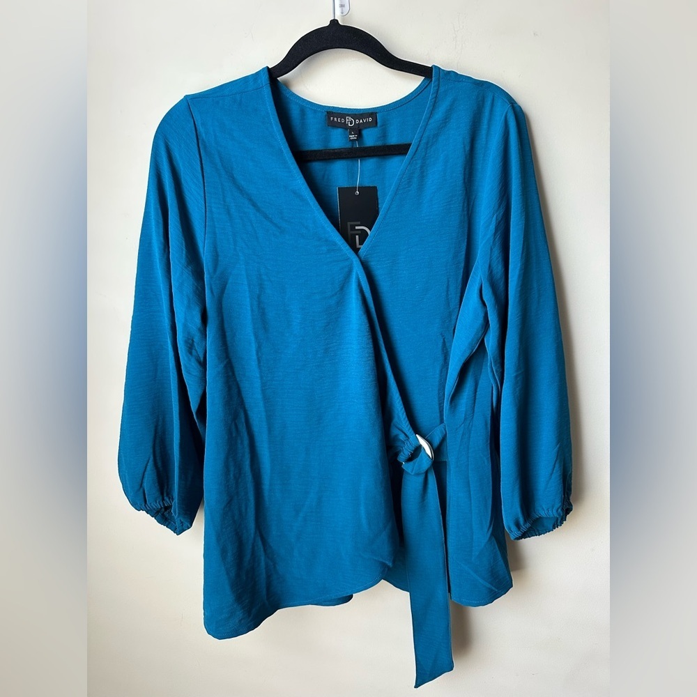 Fred David Women’s Blouse 3/4 Sleeve V-Neck Size Large Top